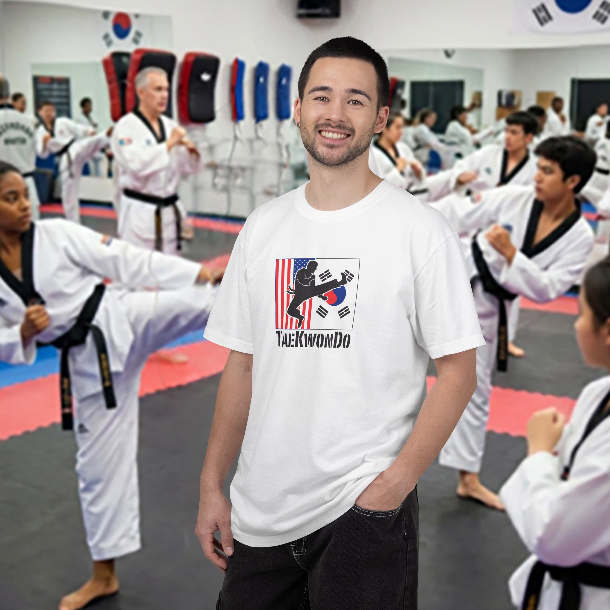 TKD shirt with flags background