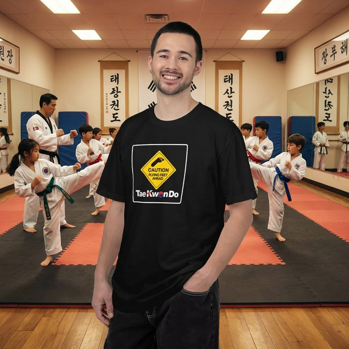 Caution Flying Feet TaeKwonDo Tee